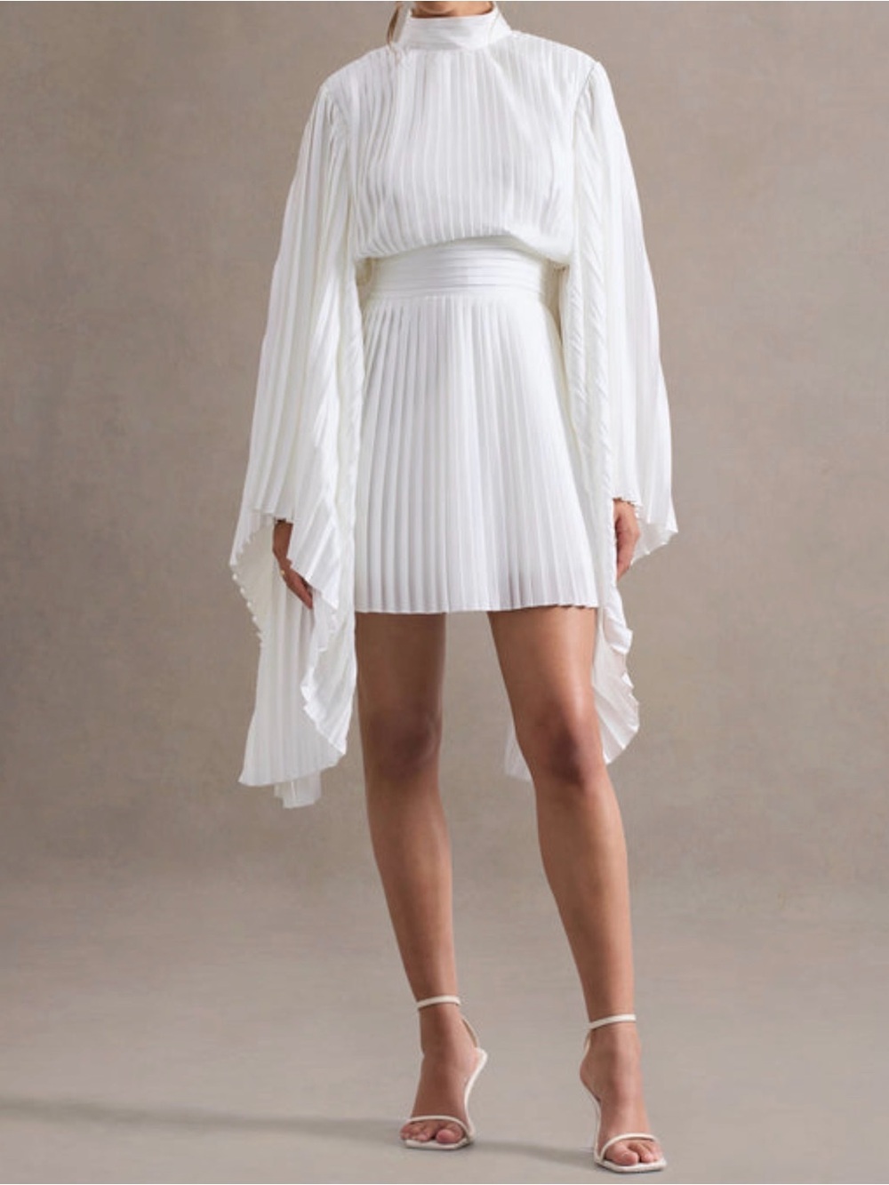 Club L London White Pleated High-Neck Mini Dress
